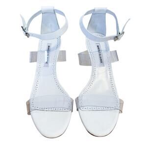 Manolo Blahnik Kaotic White Patent Leather  PVC Bridal Heels 39.5
